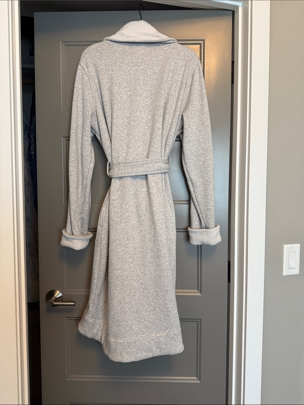 UGG Light Gray Shawl-Collar Plush Robe with Tie Belt - Picture 3 of 3